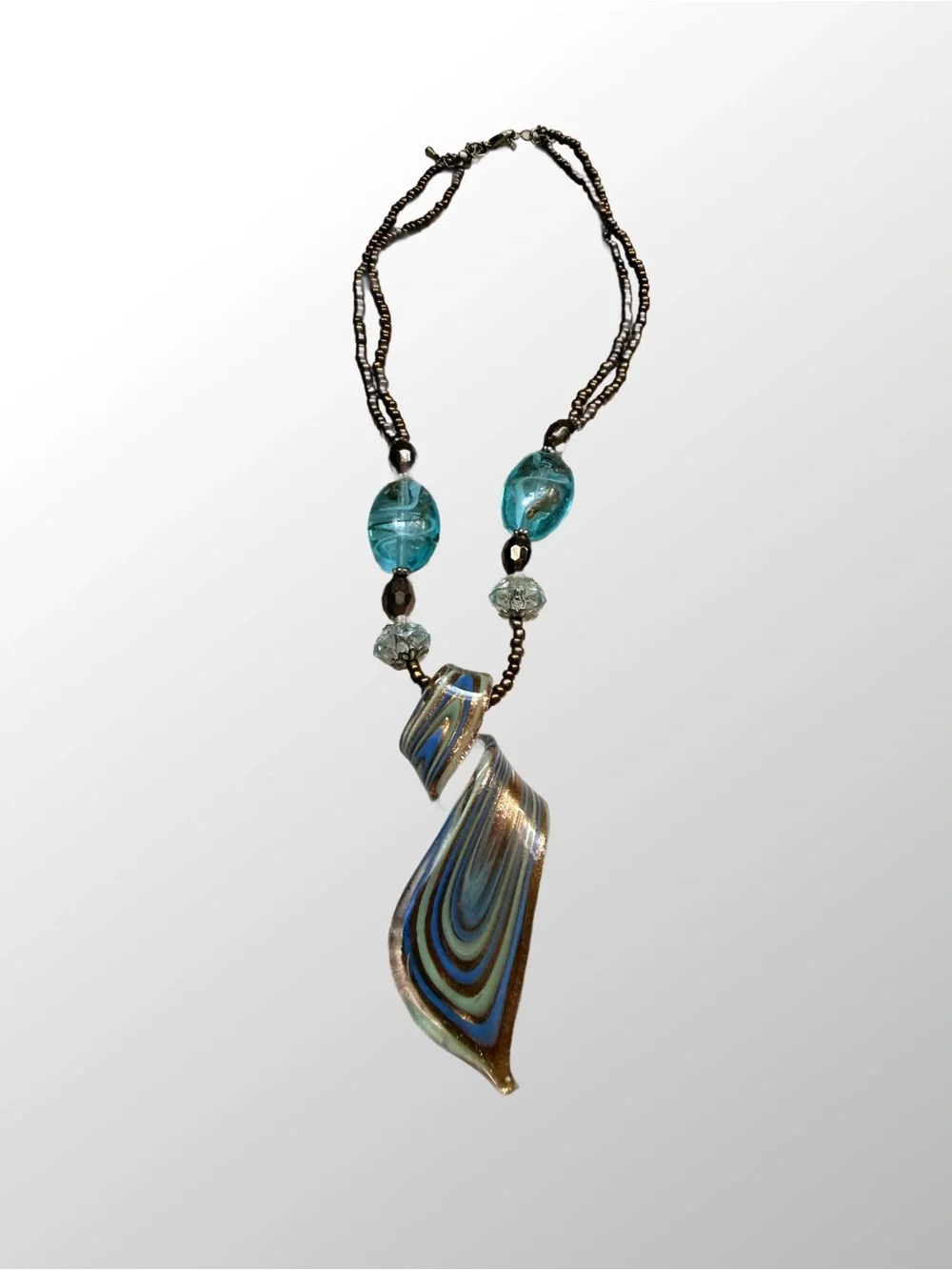 Blue Glass Teardrop Pendant Necklace - Women Jewelry